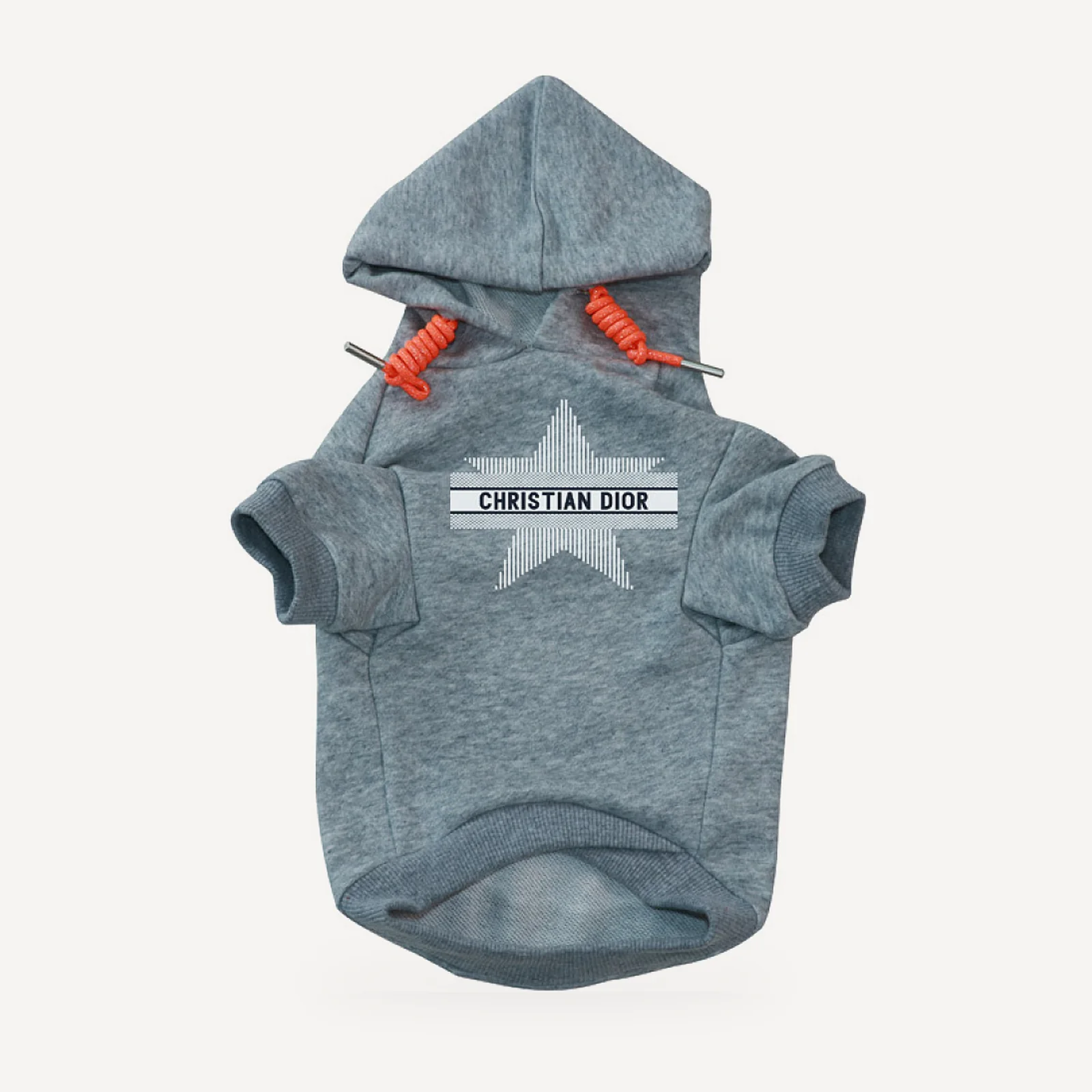 Star dog hoodie inspired by Dior, grey, front view