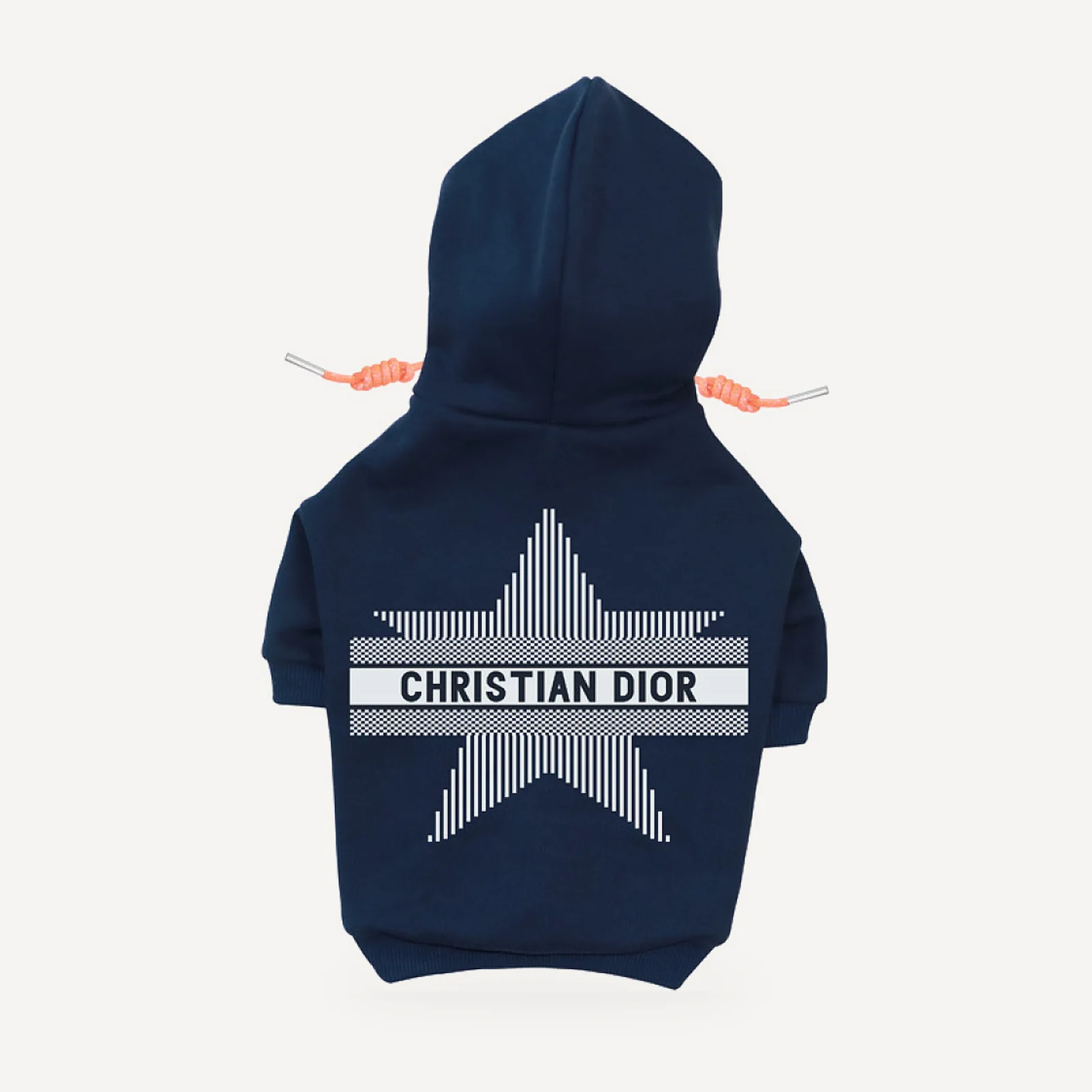 Star dog hoodie inspired by Dior, navy blue, back view