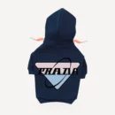 Orbit Logo dog hoodie inspired by Prada, navy blue, back view