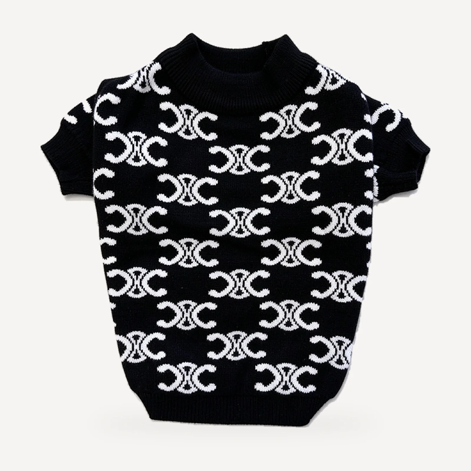 Monogram Knit dog sweater inspired by Celine, black, back view