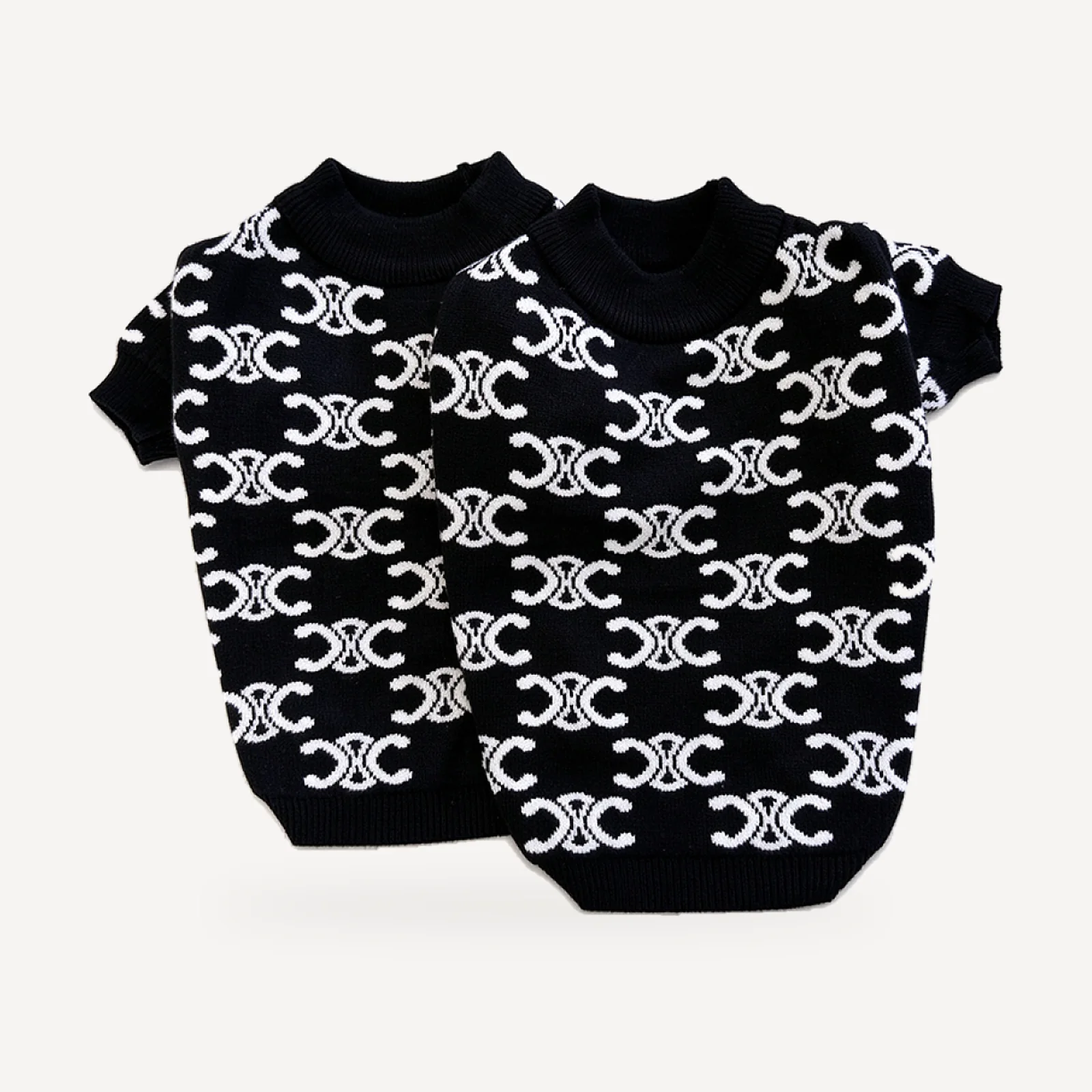 Monogram Knit dog sweater inspired by Celine, black, knit detail