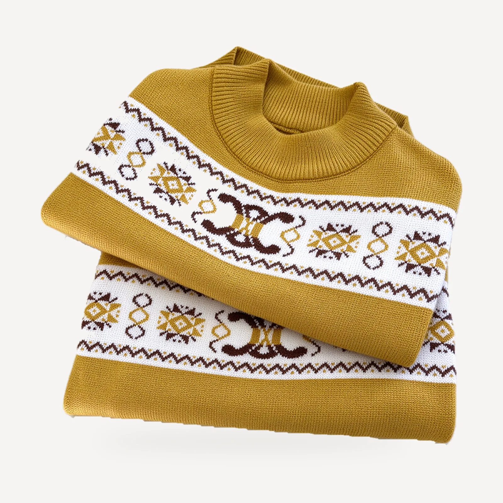 Triomphe Band dog sweater inspired by Celine, mustard, knit detail